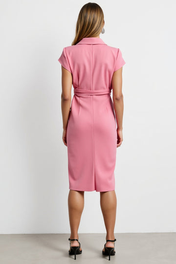 Robe de travail fourreau rose à col en V avec ceinture